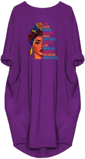 WbJetr Black Woman Beautiful Magic Printed Loose Pocket Oversize Tunic T-Shirt Dress