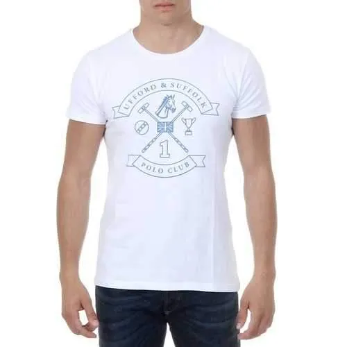 White L Ufford & Suffolk Polo Club Mens T-Shirt Short Sleeves Round Neck US027 WHITE