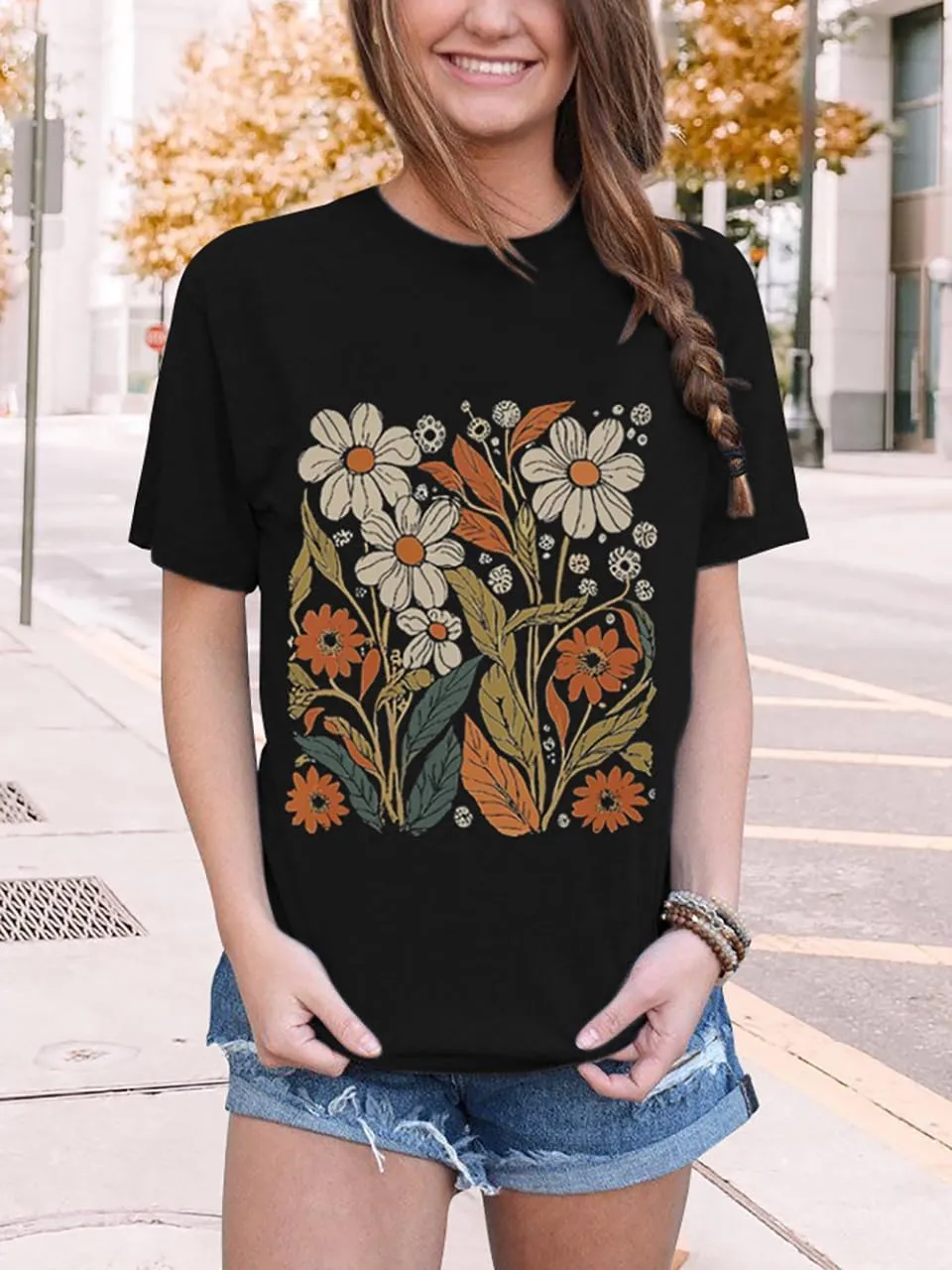 Women Boho Wildflower Shirts Funny Flower Plant T Shirt Cute Daisy Graphic Tees Short Sleev Vacation Tops