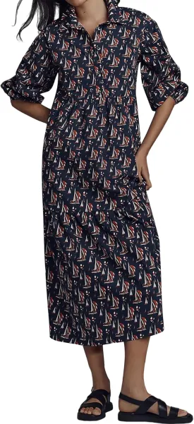 Women Casual 3/4 Puff Sleeve Polo V Neck Floral Printed Maxi Shirt Dress Button Down Tiered Loose Flowy Long Dress