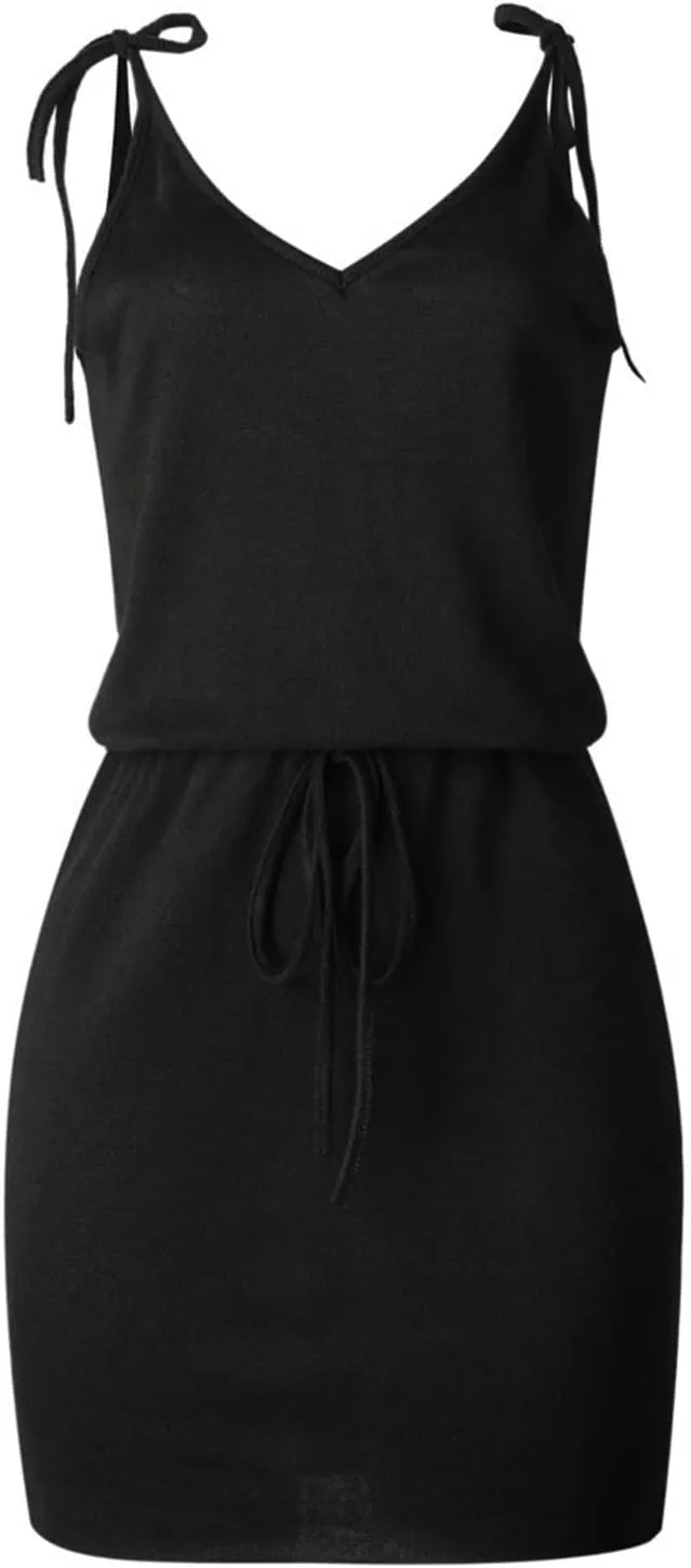 Women's Casual Round Neck Short Sleeve T Shirt Dress Tie Waist Belted Short Dress
