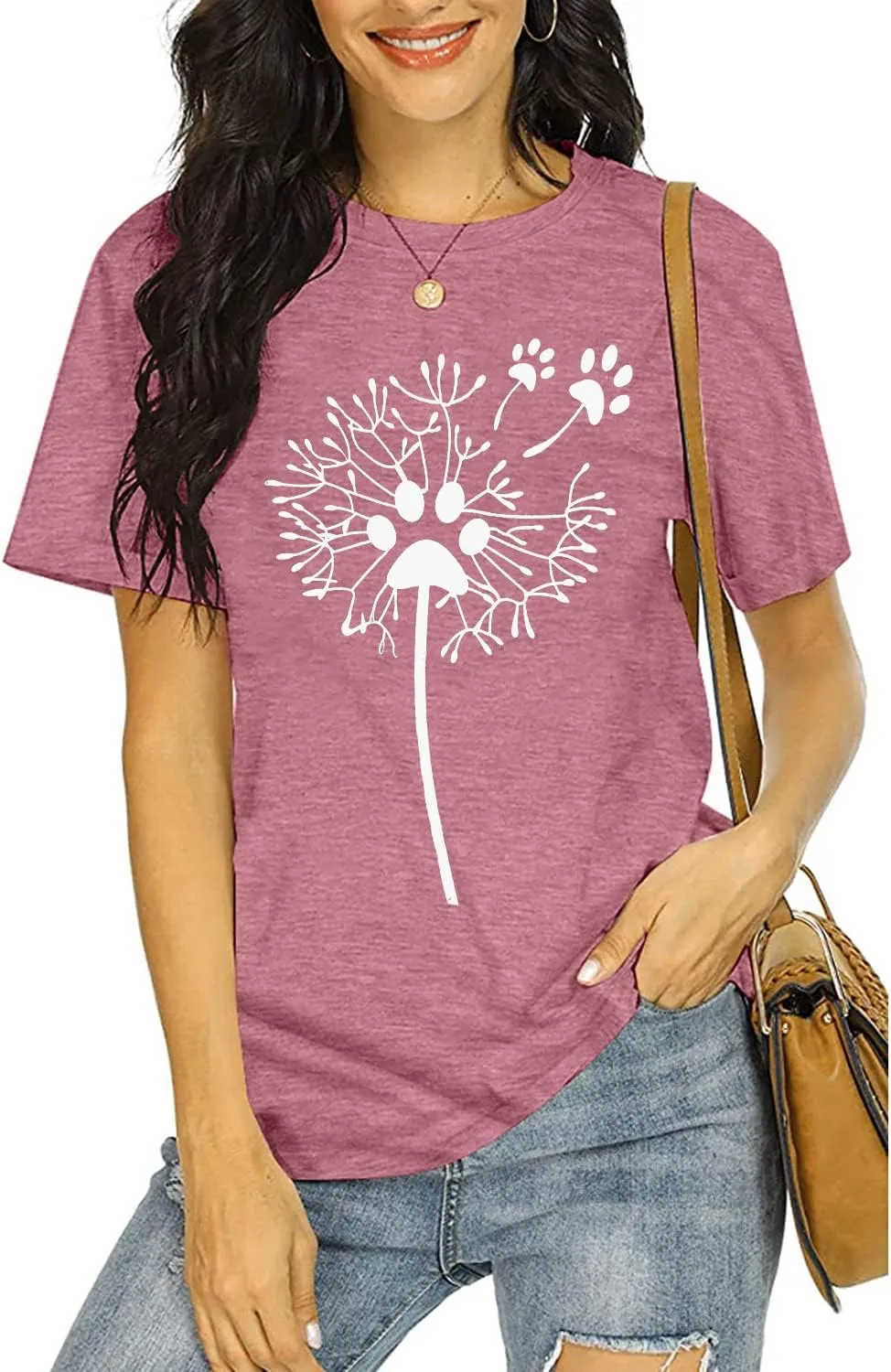 Women's Dandelion T Shirts Cute Wildflower Graphic Tees Funny Nature Bird Print Summer Casual Short Sleeve Tee Tops