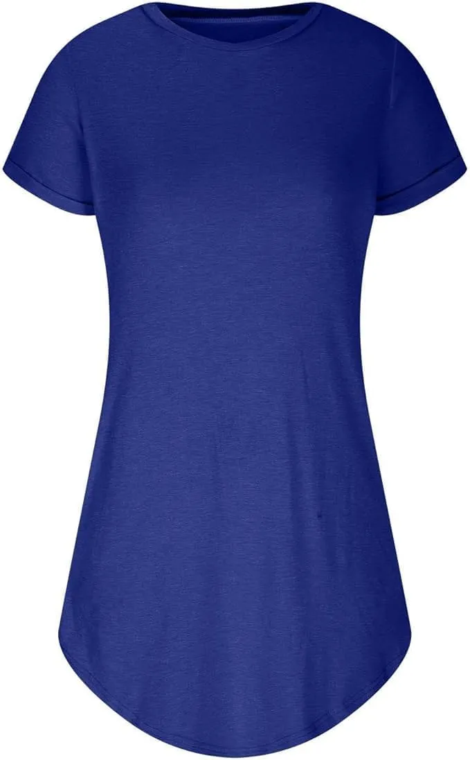 Women's Fashion Casual Sport Roll Sleeve Tennis Dress Beach A Line T-Shirt Dresses Cover Up Sundress with Pockets