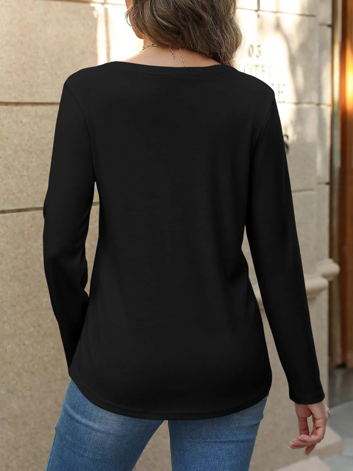 Women's Long Sleeve Shirts Square Neck Tunic Tops Dressy Casual Basic Tees Blouse Loose Fit
