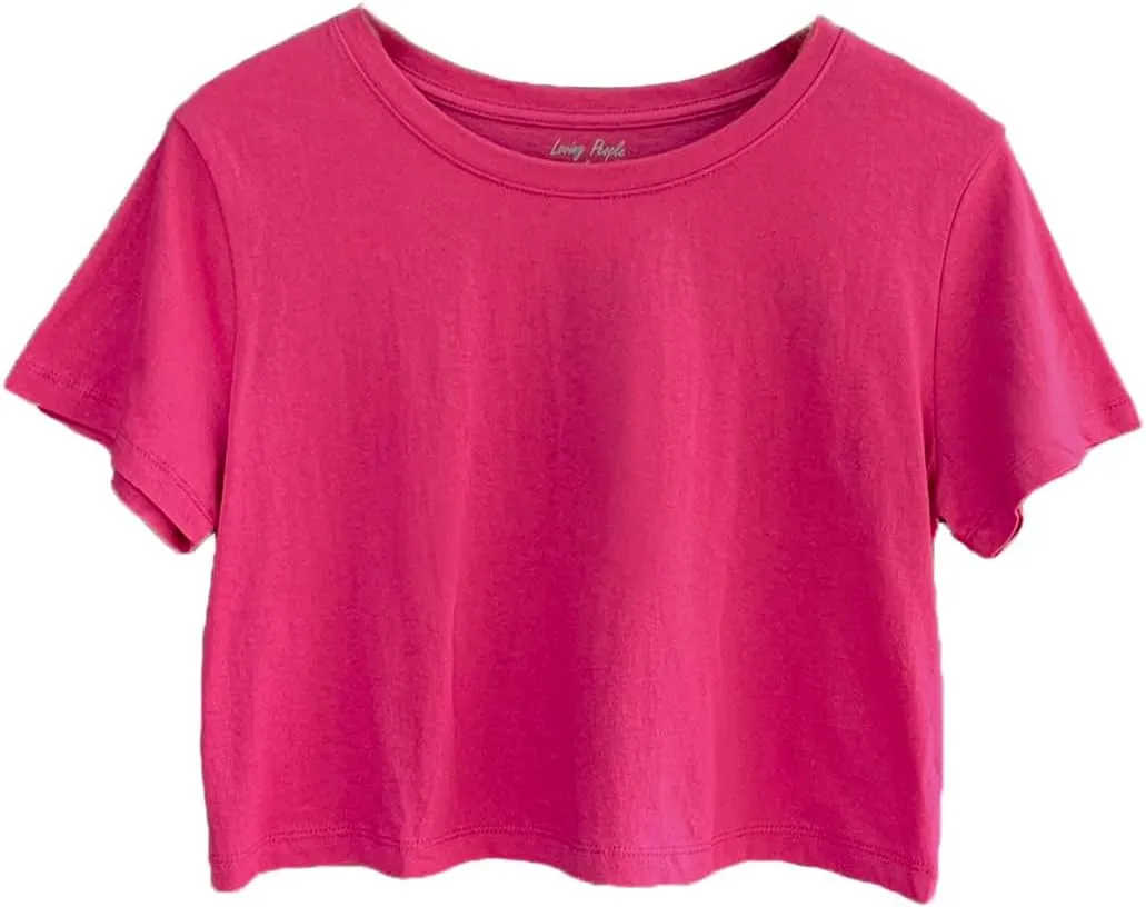 Women's Loose Fit Crop Tops Round Neck Short Sleeve Casual 100% Cotton Cropped Top Tee T-Shirt