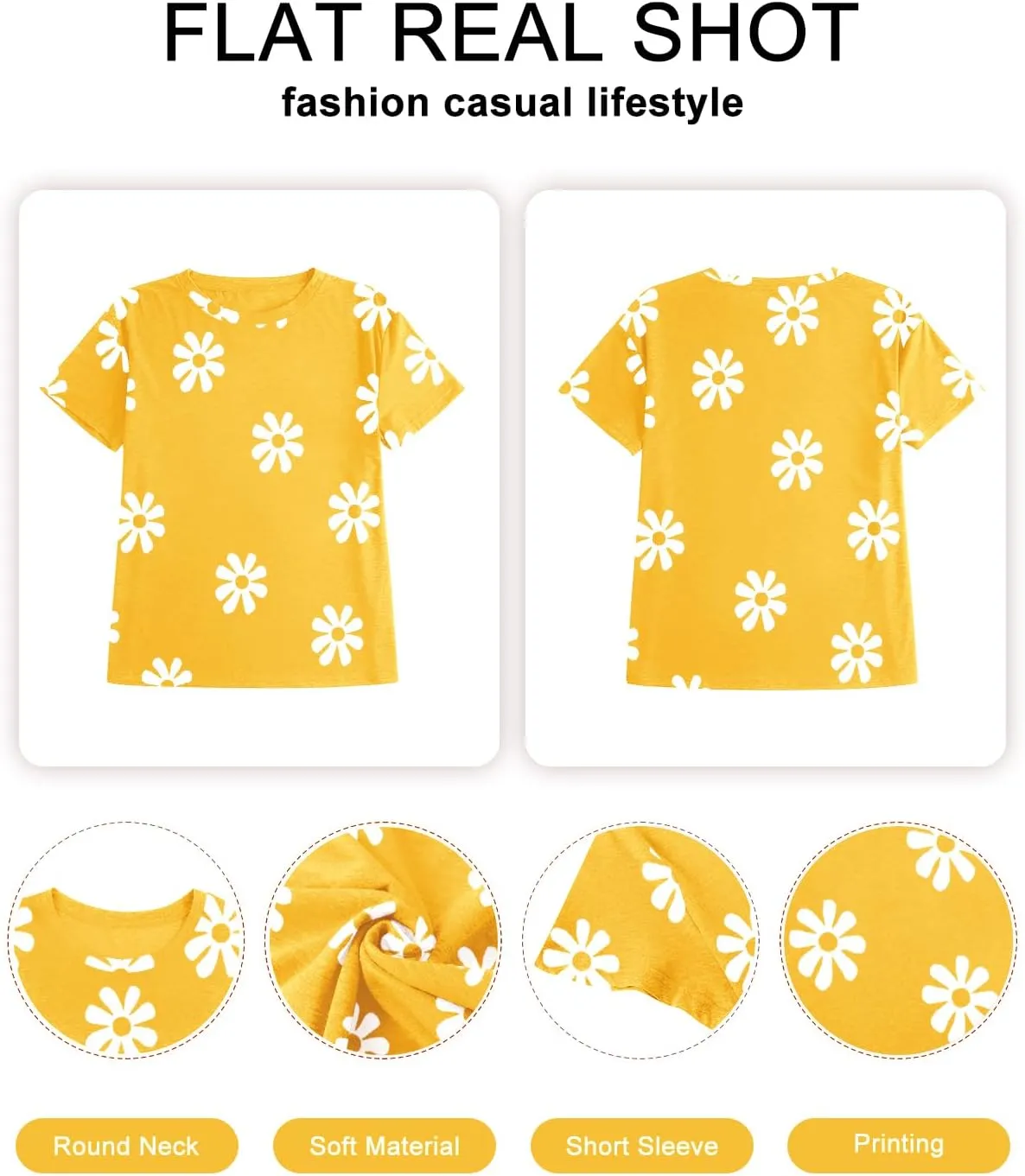 Womens Plus Size Daisy Graphic T-Shirt Summer Flower Cute Short Sleeve Shirts Casual Loose Tees Tops for Women