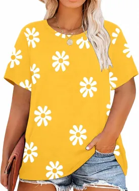 Womens Plus Size Daisy Graphic T-Shirt Summer Flower Cute Short Sleeve Shirts Casual Loose Tees Tops for Women