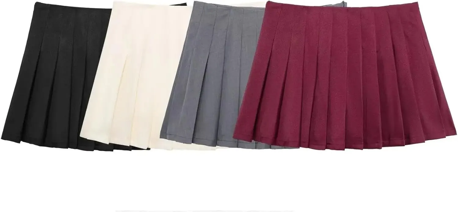 Women's Side Zip Pleated Skirt, High Waist Casual Summer Mini