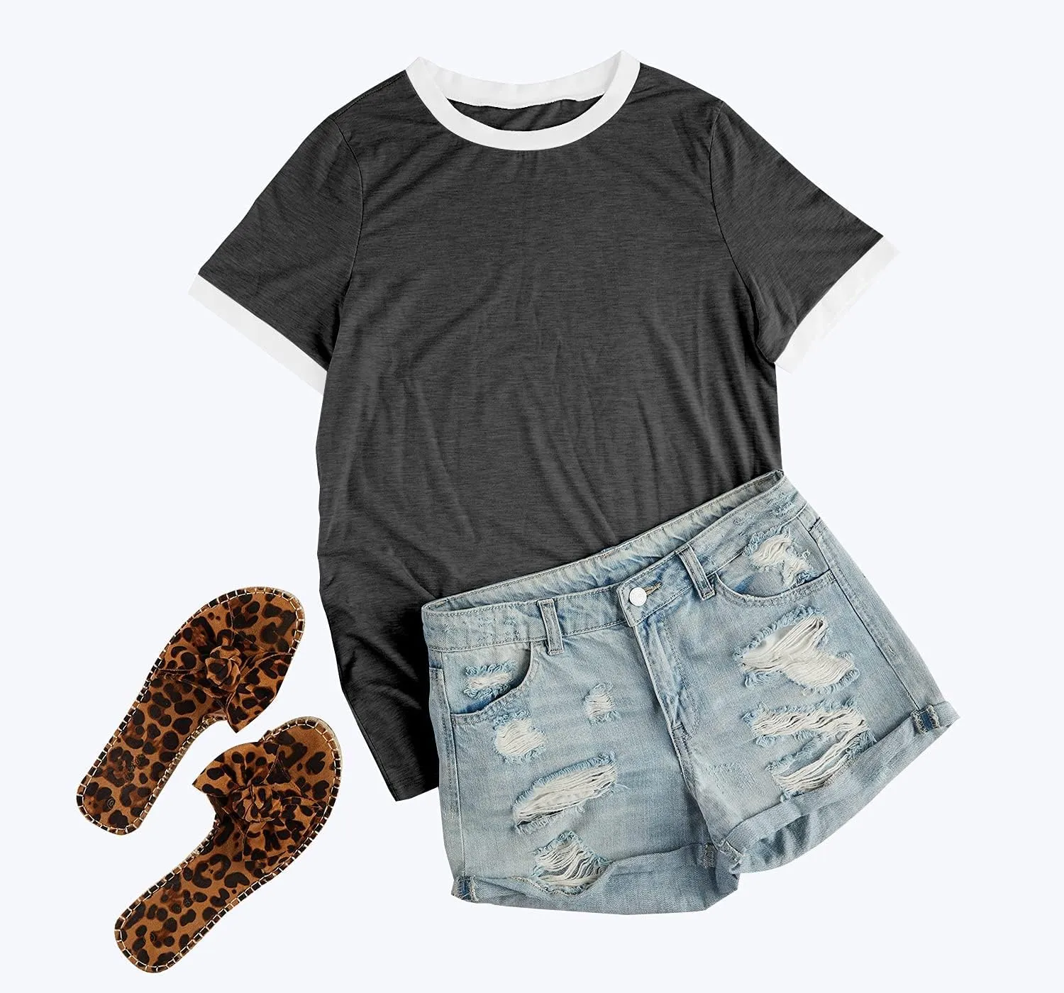 Womens T Shirt Short Sleeve Crew Neck Basic Color Block Tee Tops