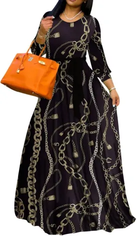 Yajedo Women's Maxi Dress Casual 2024 3/4 Sleeve Crewneck Wrap Floor Length Sundress Plus Size Maxi Dresses with Belt