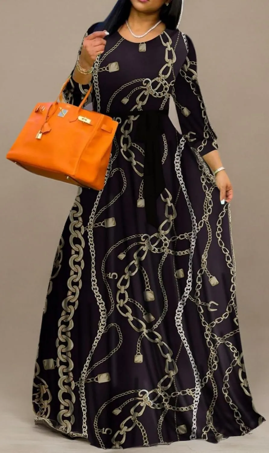 Yajedo Women's Maxi Dress Casual 2024 3/4 Sleeve Crewneck Wrap Floor Length Sundress Plus Size Maxi Dresses with Belt