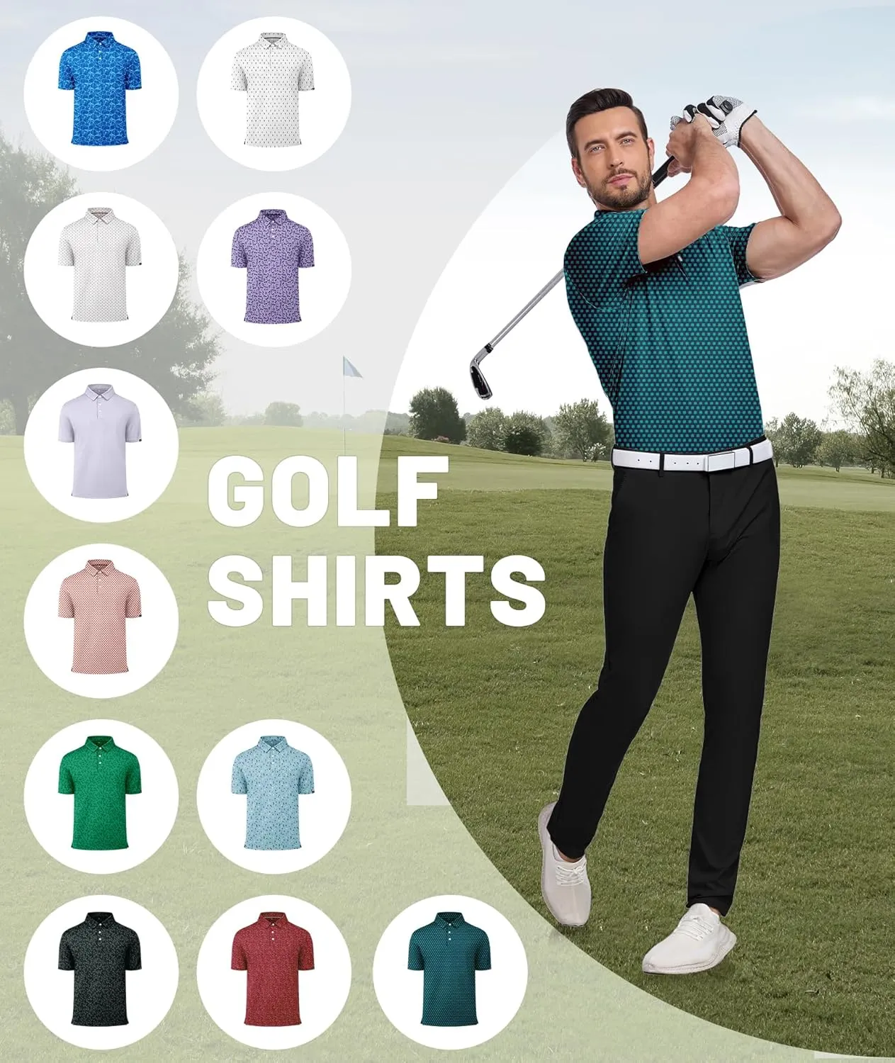 ZITY Mens Print Polo Shirts Short Sleeve Moisture Wicking Shirts for Men Golf Tennis Daily Casual Collared T-Shirt